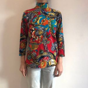 Kenzo Jungle Tiger Chaines Imprimé Cotton Jersey Pull Sweat Top Manches Longues Femme Tendance Mode Collection Rare Top Des Années 80 - Vêtement Haute Couture Taille L - Envoi Très Rapide Et Soigne. - Occasion