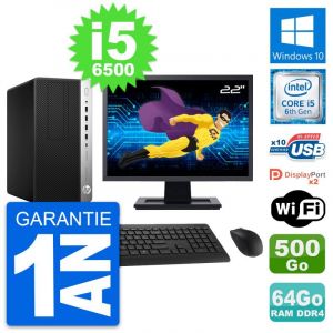 PC Tour HP 600 G3 Ecran 22" Intel i5-6500 RAM 64Go Disque 500Go Windows 10 Wifi - Occasion