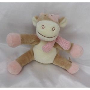Doudou Pluche Lola La VacheAssis Rose Beige Cr&egrave;me Echarpe Cocard Noukie's - Occasion