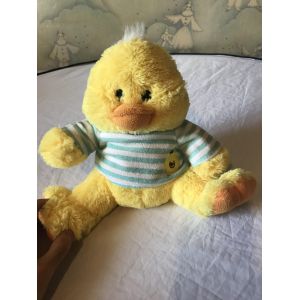 Petit Poussin Jaune V&ecirc;tement Lignes Horizontales Blanches Vertes Peluche Petits Enfants B&eacute;b&eacute;s - Occasion