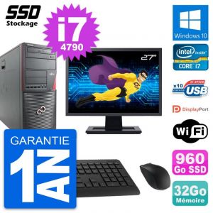 PC Tour Fujitsu W530 Ecran 27" Intel i7-4790 RAM 32Go SSD 960Go Windows 10 Wifi - Occasion