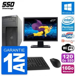PC Tour Dell T1650 MT Ecran 27" Intel G2020 RAM 16Go SSD 120Go Windows 10 Wifi - Occasion