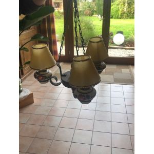 Lustre Ancien Porcelaine Et Fer Forg&eacute;, - Occasion