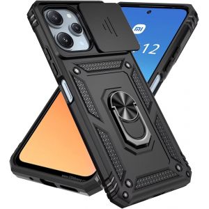 Coque Para Xiaomi Poco M6 Pro 5g/Redmi 12 4g/5g,Tpu+Pc Rigide Armure Housse Avec Lentille Coulissante Couverture/Rotation À 360 Anneau De Support,Le Noir - Occasion