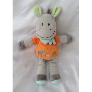 Doudou Peluche Ane Gris Pull Orange Bandana Bleu Nicotoy - Occasion