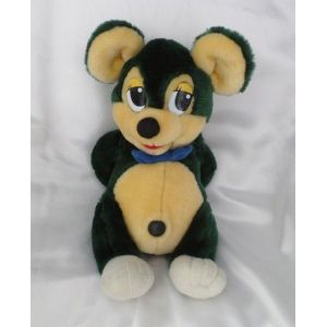 Doudou Peluche Souris Assis Vert Jaune Noeud Bleu Cp - Occasion