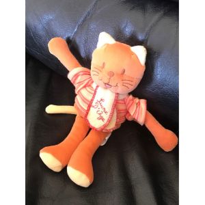 Doudou Peluche Chat Sucre D'orge Orange Jaune Echarpe 21cm - Occasion