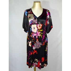 Chacok Robe Corolle En Soie Noire &Agrave; Fleurs Multicolores T 0 (36 - 38 ) Neuf - Occasion