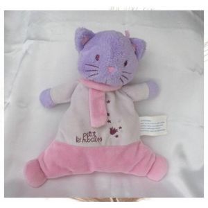Doudou Peluche Chat Semi-Plat Rose Parme &Eacute;charpe Petit Kimbaloo - Occasion