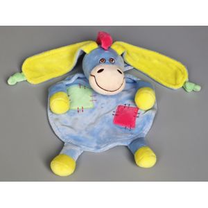 Doudou Âne Plat Bleu Rose Jaune Nounours - Occasion
