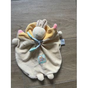 Doudou peluche lapin moulin roty jaune beige vintage - Occasion