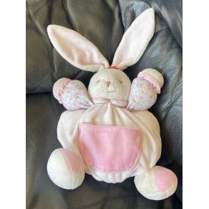 Doudou peluche lapin boule kaloo rose et fleurie 24-35cm - Occasion