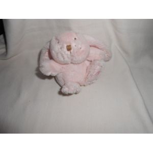 Doudou Lapin Rose Mini Tartine Et Chocolat 10cm Assis Tissu Raye Matelas Blanc Beige Ecru Creme - Occasion