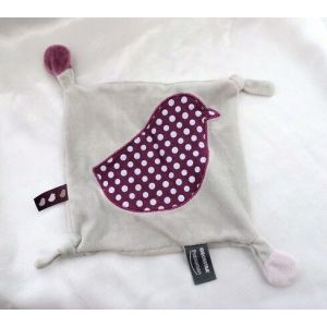 Doudou Peluche Plat Gris Oiseau Violet Pois Noeuds Pr&eacute;maman Orchestra - Occasion