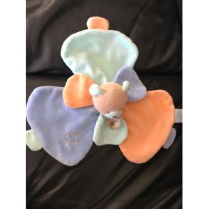 Doudou Plat Ours Beige Bleu Orange PétalesDouceur Baby Nat 23cm - Occasion