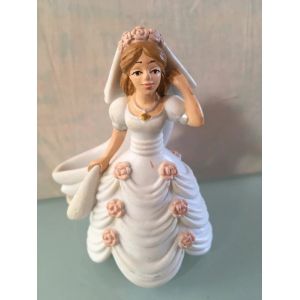 Figurine De Collection Papo : Reine , Princesse , Mari&eacute;e En Robe Blanche Orn&eacute;e De Roses - Occasion