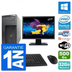 PC Tour Dell T1650 Ecran 27" Intel G2020 RAM 32Go Disque 500Go Windows 10 Wifi - Occasion