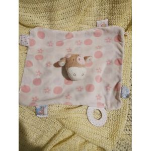 Doudou Plat Vache Rose Rond Fleur Dentition Étiquette Noukie's - Occasion