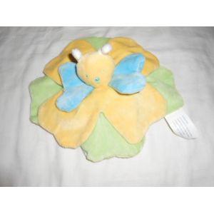 Doudou Kimbaloo La Halle Bleu Jaune Vert Fleur Papillon Abeille Tissu Petale - Occasion
