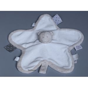 Doudou ours plat blanc beige Noukies - Occasion
