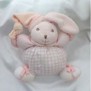 Doudou Lapin Kaloo Peluche Boule Lilirose Carreaux Rose Ruban Bonnet - Occasion