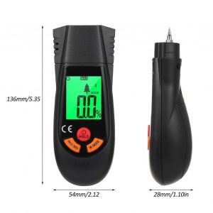 Humidim&egrave;tre en bois D&eacute;tecteur d'humidit&eacute; num&eacute;rique de type broche avec &eacute;cran LCD r&eacute;tro&eacute;clair&eacute; 3 indicateurs color&eacute;s Humidim&egrave;tre portatif pour papier peint en bois - Occasion