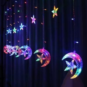 Guirlande Lumineuse En Forme D'étoile, Guirlande Lumineuse Led, Rideau Étoilé, Lune, Guirlande Lumineuse Led, Guirlande Lumineuse Lune, Rideau Lumineux Led - Occasion