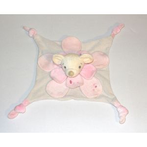 Doudou Souris Fleur Nounours Peluche Souris Beige Rose - Occasion