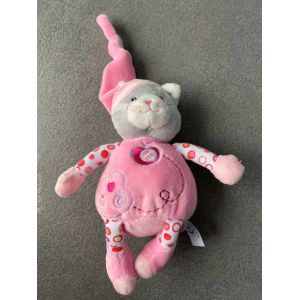 Doudou Peluche Chat Rose Bonnet Gipsy Pomme Brod&eacute;e - Occasion