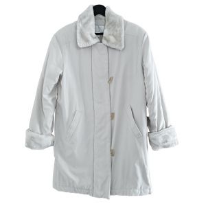 Manteau Ecru. Blanc Cass&eacute;. Col Et Manches Fausse Fourrure. La Boutique. Polyester. Taille 38 - Occasion