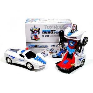 Robot Transformable Voiture De Police &Eacute;lectrique Musical Et Lumineux - Occasion