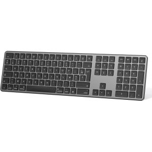 OMOTON Clavier Bluetooth sans Fil pour Mac, Clavier AZERTY Fran&ccedil;ais Rechargeable Multi-dispositifs avec 3 Canaux Bluetooth pour Apple MacBook Pro/Air, Mac Pro/Mini, iMac, Gris Fonc&eacute; - Occasion