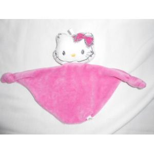 Doudou Chat Plat Hello Kitty Rose Blanc Jemini Sanrio 17 X 28 Cm Triangle 2 Noeuds Tete Rembourree - Occasion