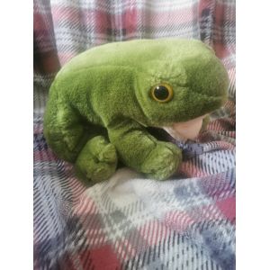 Peluche Grenouille Verte Beige Bouche Ouverte Yeux Jaune Vintage - Occasion