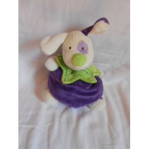 Doudou Peluche Boule Mûre Le Chien Blanc Mauve Violet Et Collerette Verte 20 Cm Babynat Baby Nat Sable Dans Le Corps - Occasion