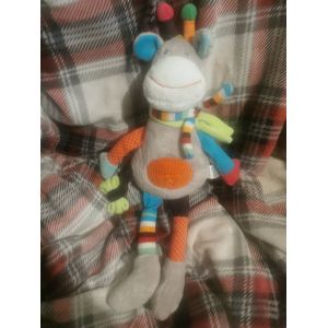 Doudou Peluche Zébre Girafe Zoé Gris Écharpe Rayée Multicolore Rond Velours Nicotoy - Occasion