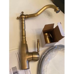 Mélangeur de robinet de tuyau d’eau froide et chaude rétro en laiton massif évier robinet avec trou unique une poignée tête de lavabo pour cuisine ou salle de bains - Occasion