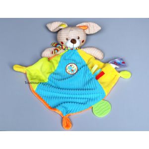 Doudou lapin plat Ouatoo bleu vert jaune orange - Occasion