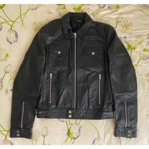 Blouson Homme En Cuir D'agneau Véritable - The Kooples Taille 44 Noir - Gear Leather Jacket For Men - Occasion