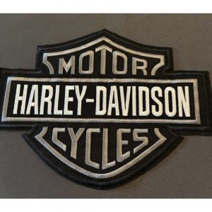 Maxi Ecusson Patch Brodé Thermocollant Harley Davidson , Modèle Gris & Noir - Occasion