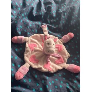 Cheval KIMBALOO doudou rond plat rose coeurs 21cm - Occasion