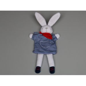 Doudou lapin Sergent Major marionnette bleu marine ray&eacute; blanc rouge - Occasion