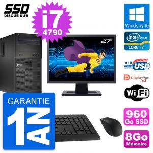 PC Tour Dell XE2 MT Ecran 27" Intel i7-4790 RAM 8Go SSD 960Go Windows 10 Wifi - Occasion