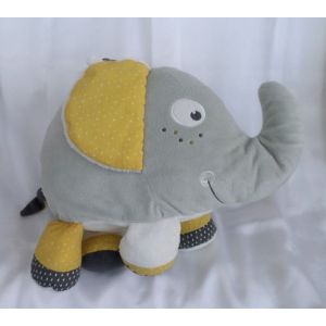 Doudou Peluche Grand Mod&egrave;le Babyfan &Eacute;l&eacute;phant Gris Jaune Sauthon - Occasion