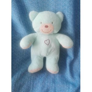 Doudou Ours Turquoise Beige Coeur Bordeau Billes Nicotoy ? - Occasion