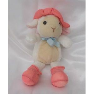 Doudou Peluche Agneau Mouton Blanc Beige Chapeau Bottes Rose JLS - Occasion