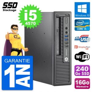 Mini PC HP EliteDesk 800 G1 USDT Core i5-4570 RAM 16Go SSD 240Go Windows 10 Wifi - Occasion