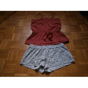 Ensemble Lingerie Short Et Debardeur Bordeaux Bleu Gris Taille 38nomen'secret Chelsea Collection - Occasion