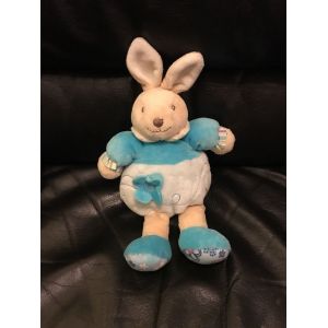 Doudou Lapin Bleu Fleur Grelot Toodo 28cm - Occasion