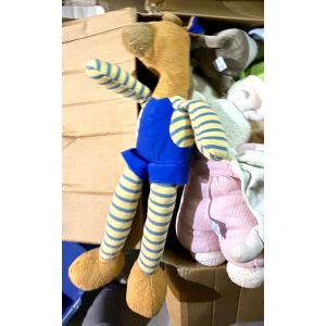 Peluche Doudou Nounours Girafe Bleu Ray&eacute; Jaune Marron 50cm - Occasion